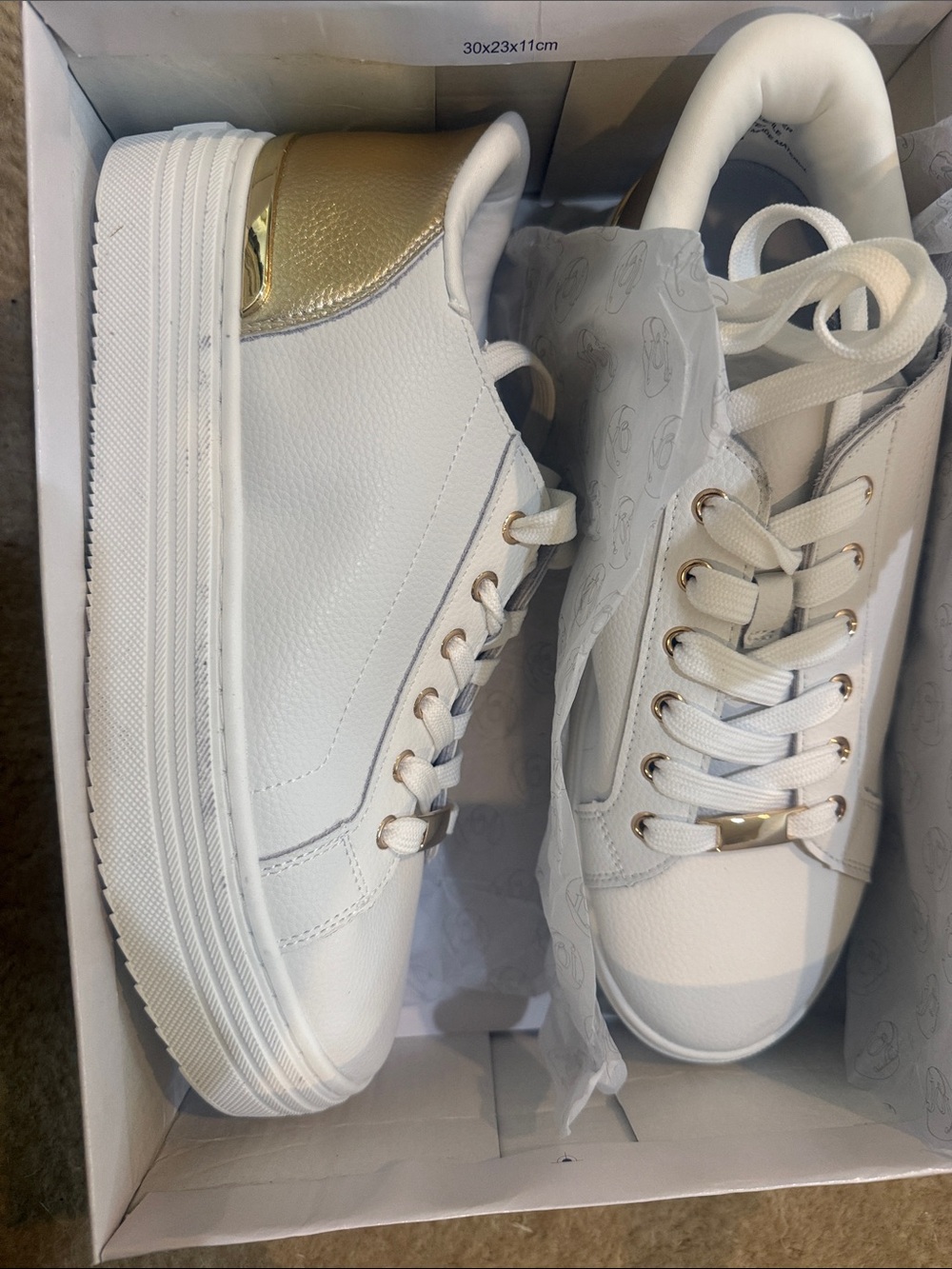 Joy White & Gold Women's Leather Platform Sneakers